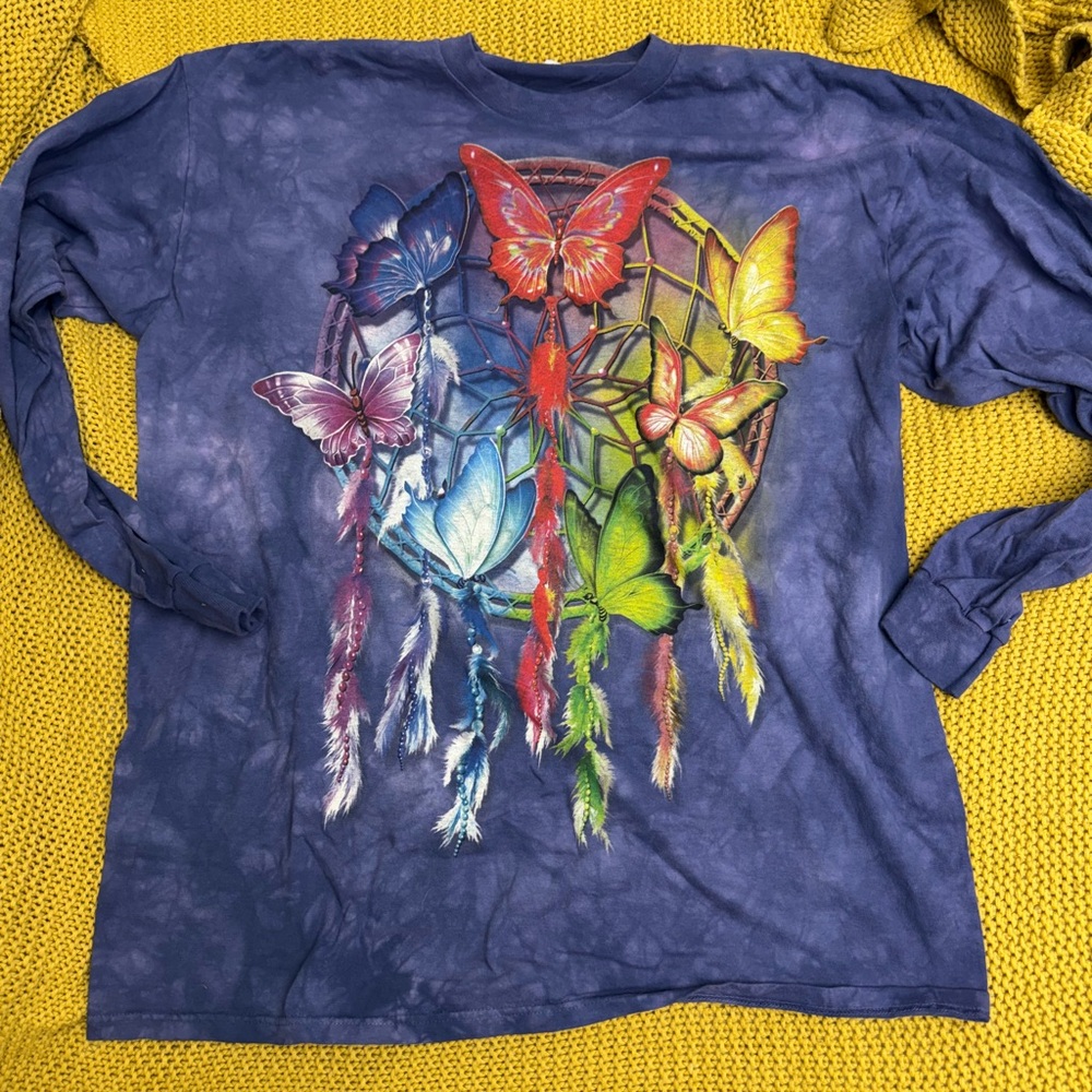 Liquid Blue Multicolor Butterfly Dreamcatcher Long Sleeve Tee